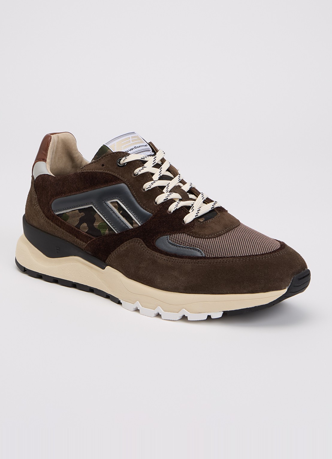 Floris van Bommel De Treener 01.19 sneaker van suède met details van leer - voorkant bronsgroen