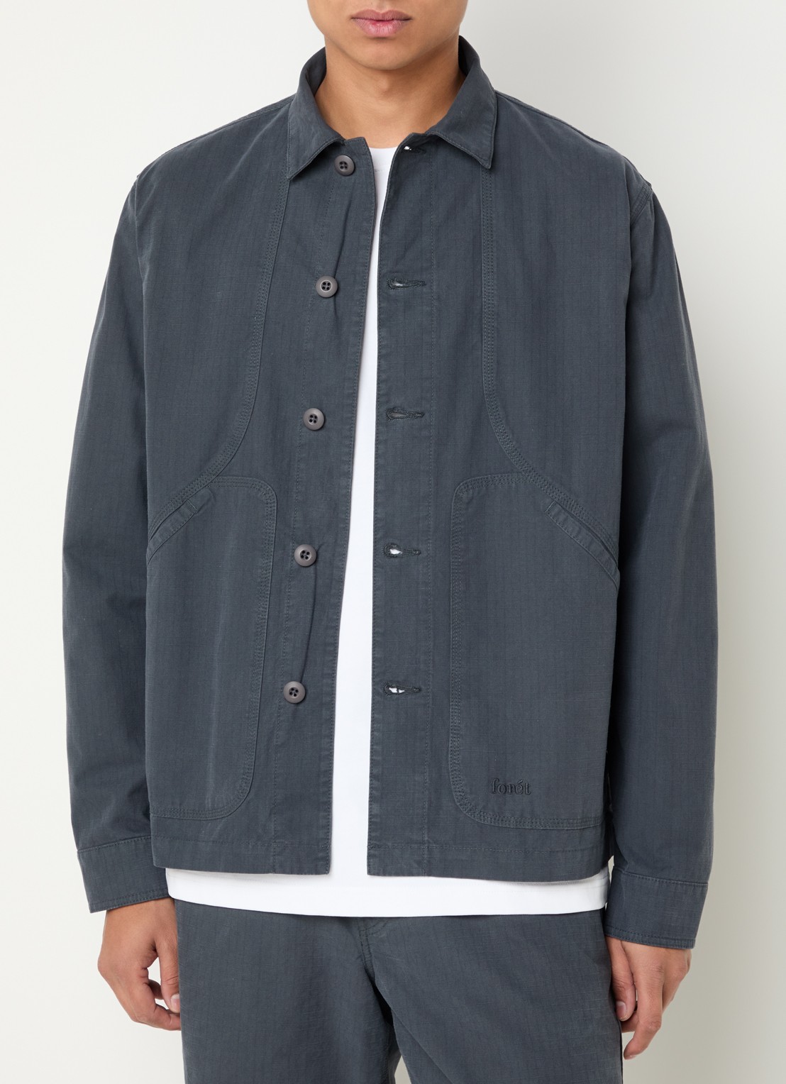 forét Berry comfort fit overshirt met steekzakken - detail donkergrijs