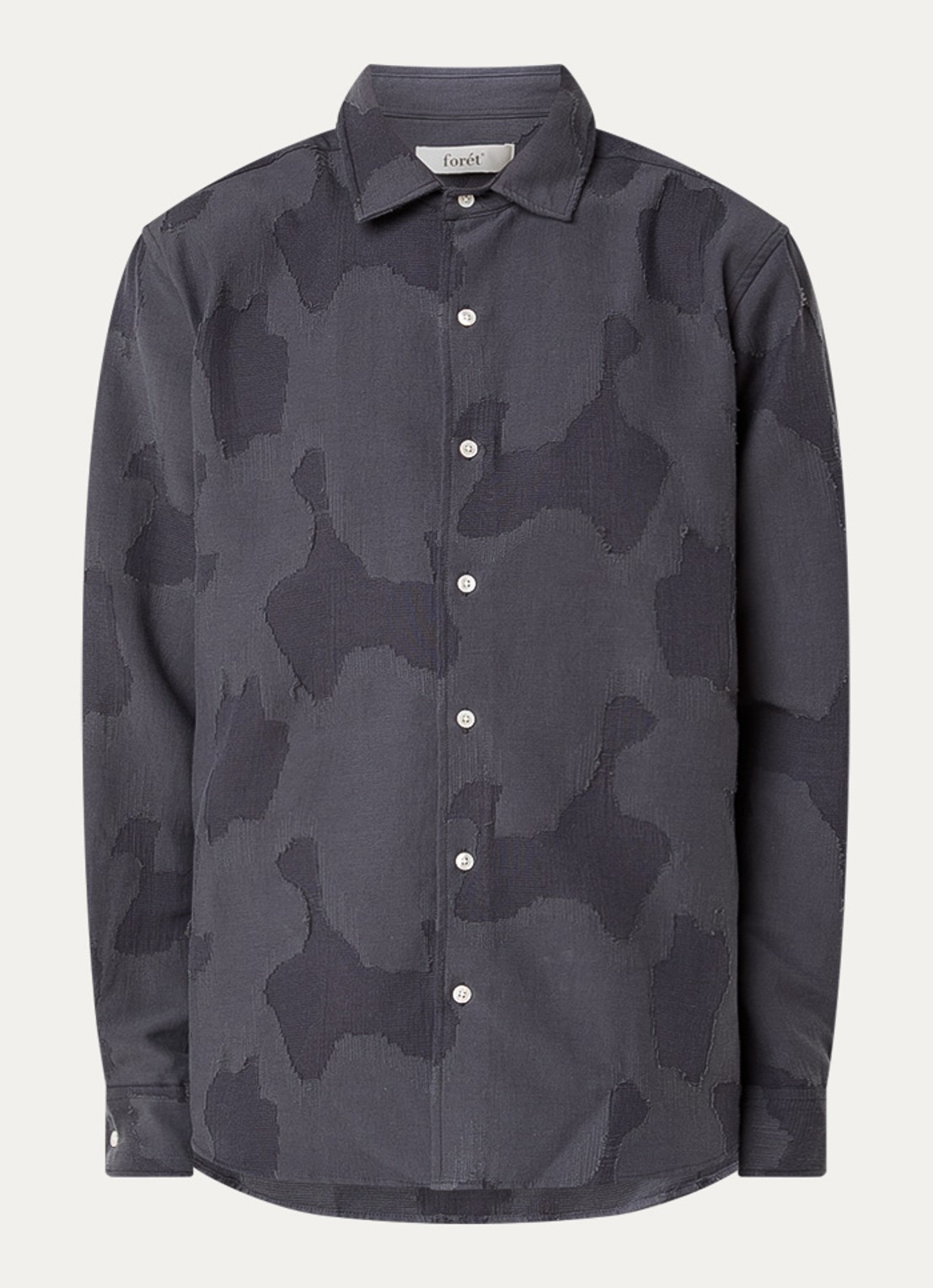 forét Dawn regular fit overhemd met jacquard dessin - voorkant donkergrijs