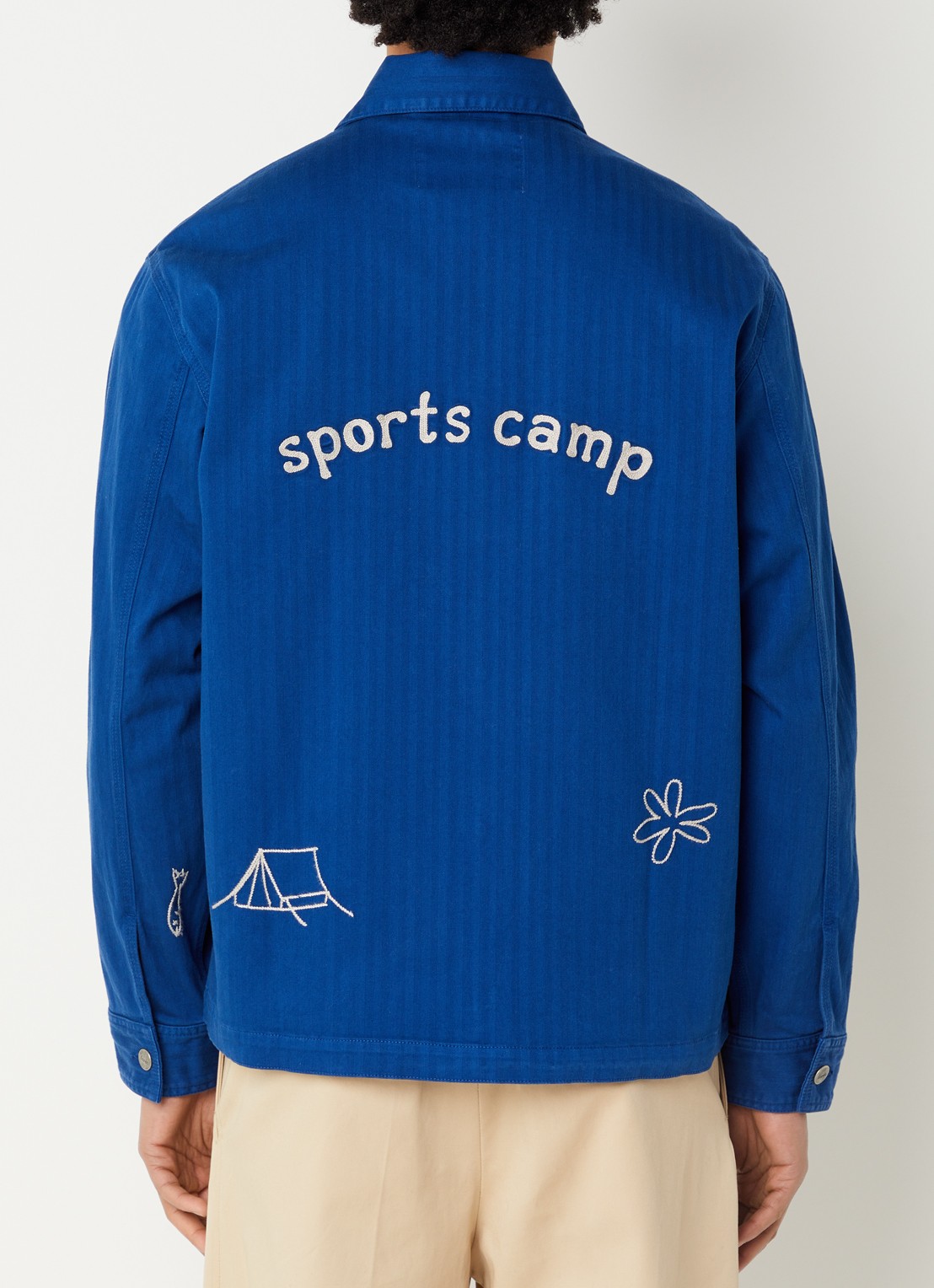 forét Forager overshirt van denim met front- en backprint - achterkant 3 kobaltblauw