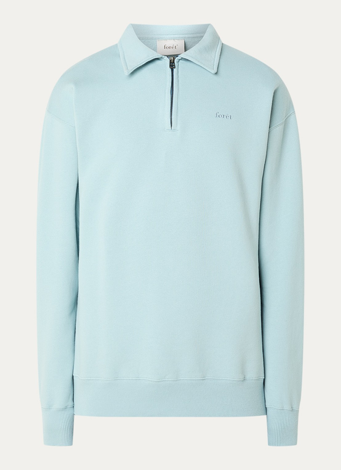 forét Hook sweater met halve rits en logoborduring - voorkant 2 lichtblauw