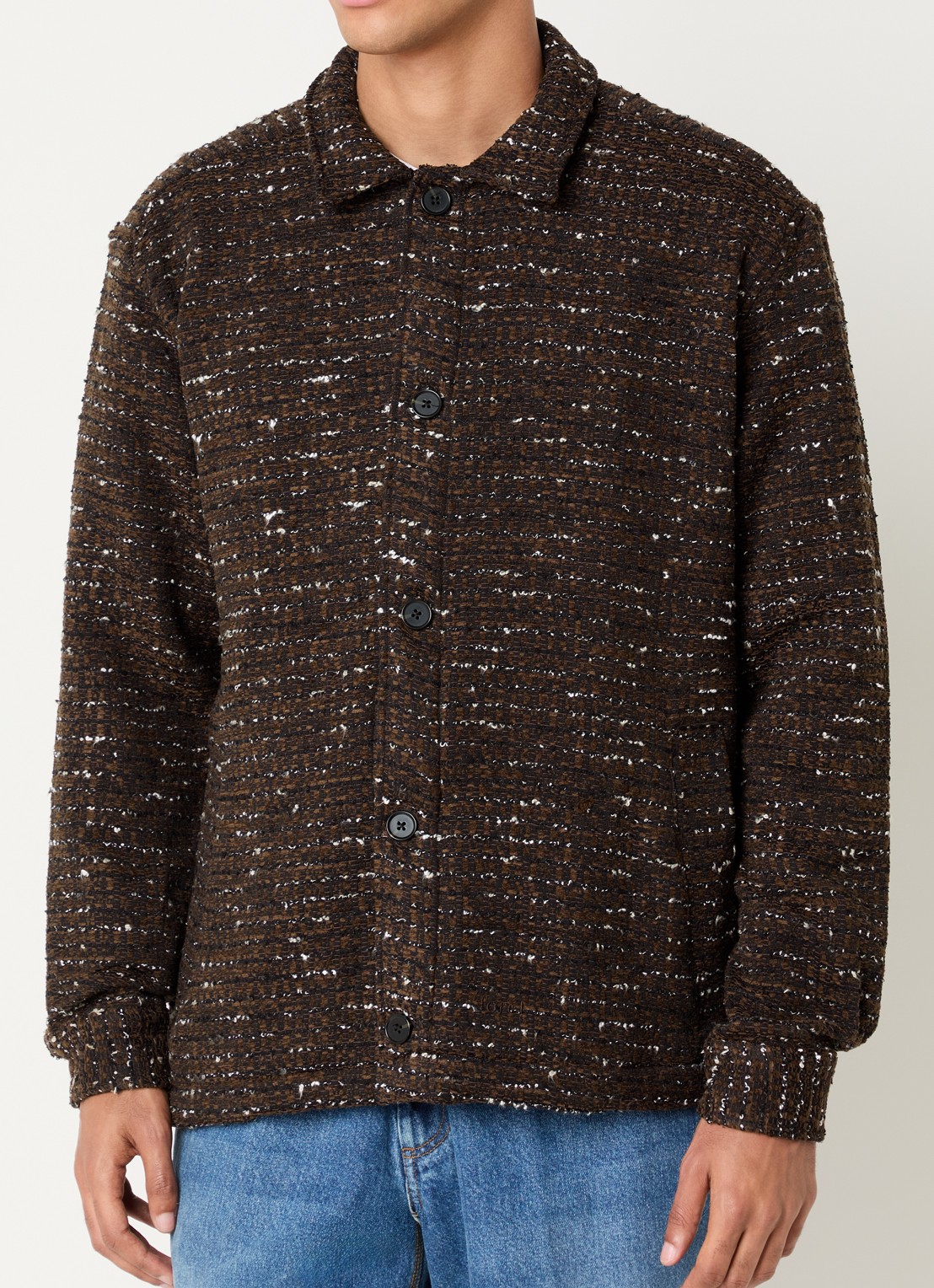 forét Overshirt met tweed-look en steekzakken - detail bruin