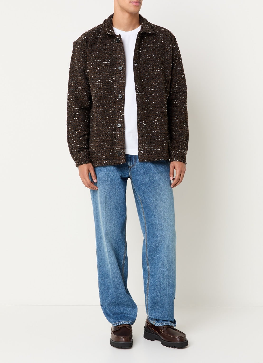 forét Overshirt met tweed-look en steekzakken - voorkant 3 bruin