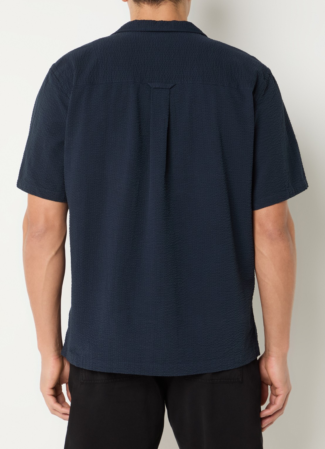forét Peer comfort fit overhemd met structuur - achterkant donkerblauw