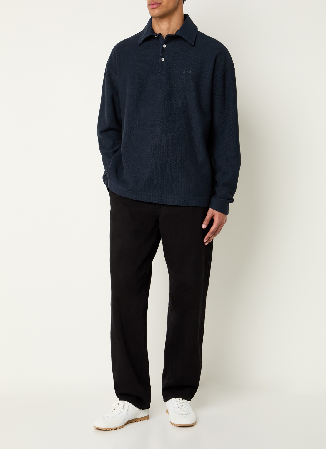 forét Regular fit polo met structuur - voorkant 2 donkerblauw