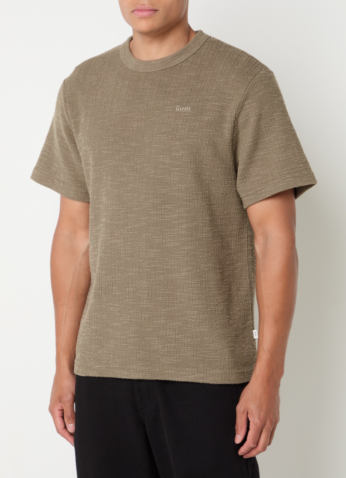 forét Willow T-shirt met structuur en logoborduring - detail 4 khaki