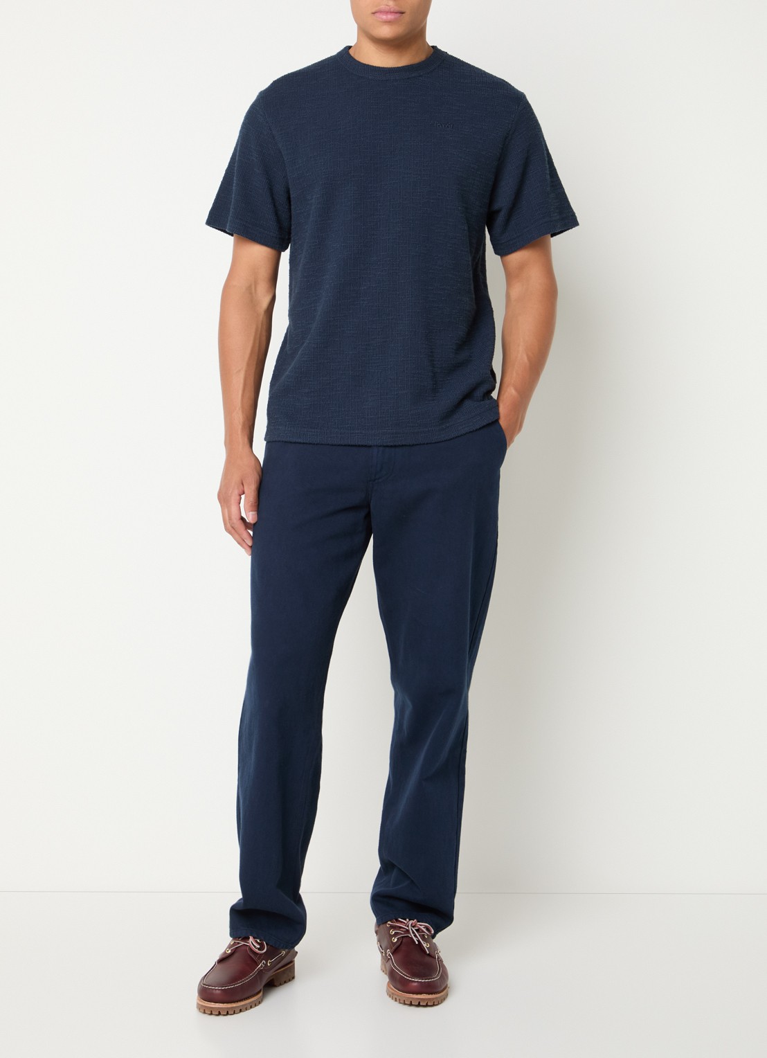 forét Willow T-shirt met structuur en logoborduring - voorkant 4 donkerblauw