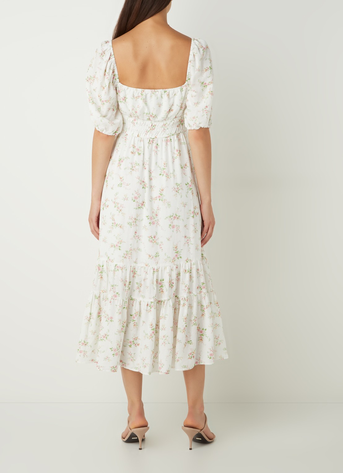 Forever New Josephine midi jurk in linnenblend met bloemenprint - achterkant wit