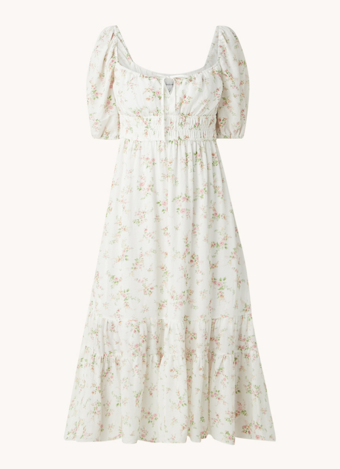 Forever New Josephine midi jurk in linnenblend met bloemenprint - voorkant 3 wit
