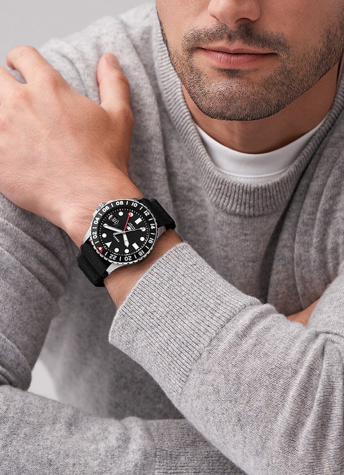 Fossil Blue Gmt horloge FS6036 - voorkant 4 zwart