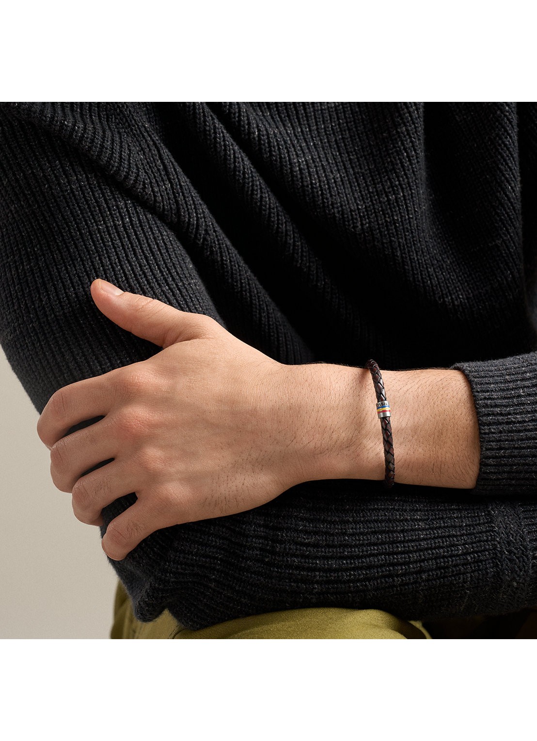 Fossil Everett armband van geweven leer JF05022040 - detail 4 bruin
