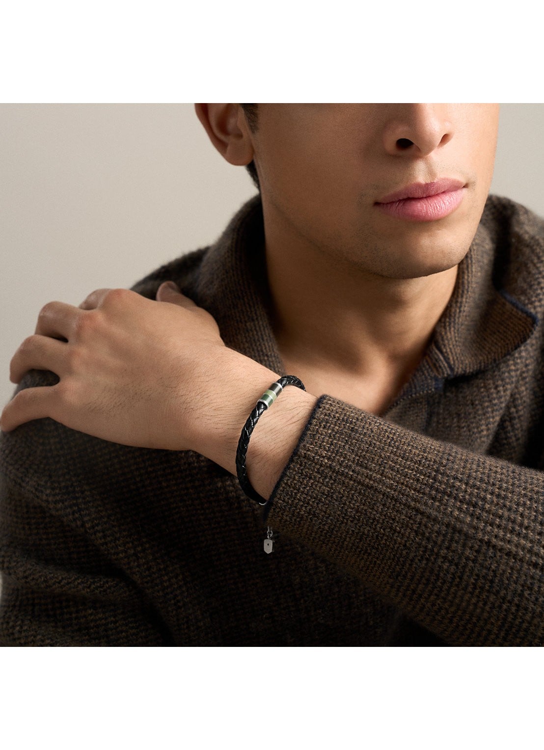 Fossil Everett armband van geweven leer JF05024040 - detail 5 zwart