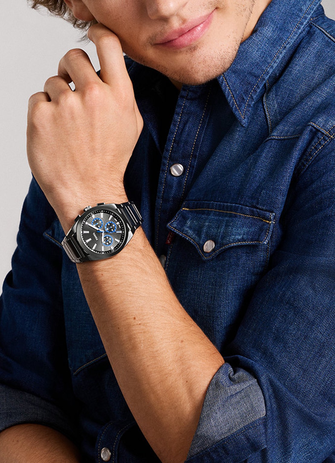 Fossil Everett horloge FS6107 - detail 4 donkergrijs