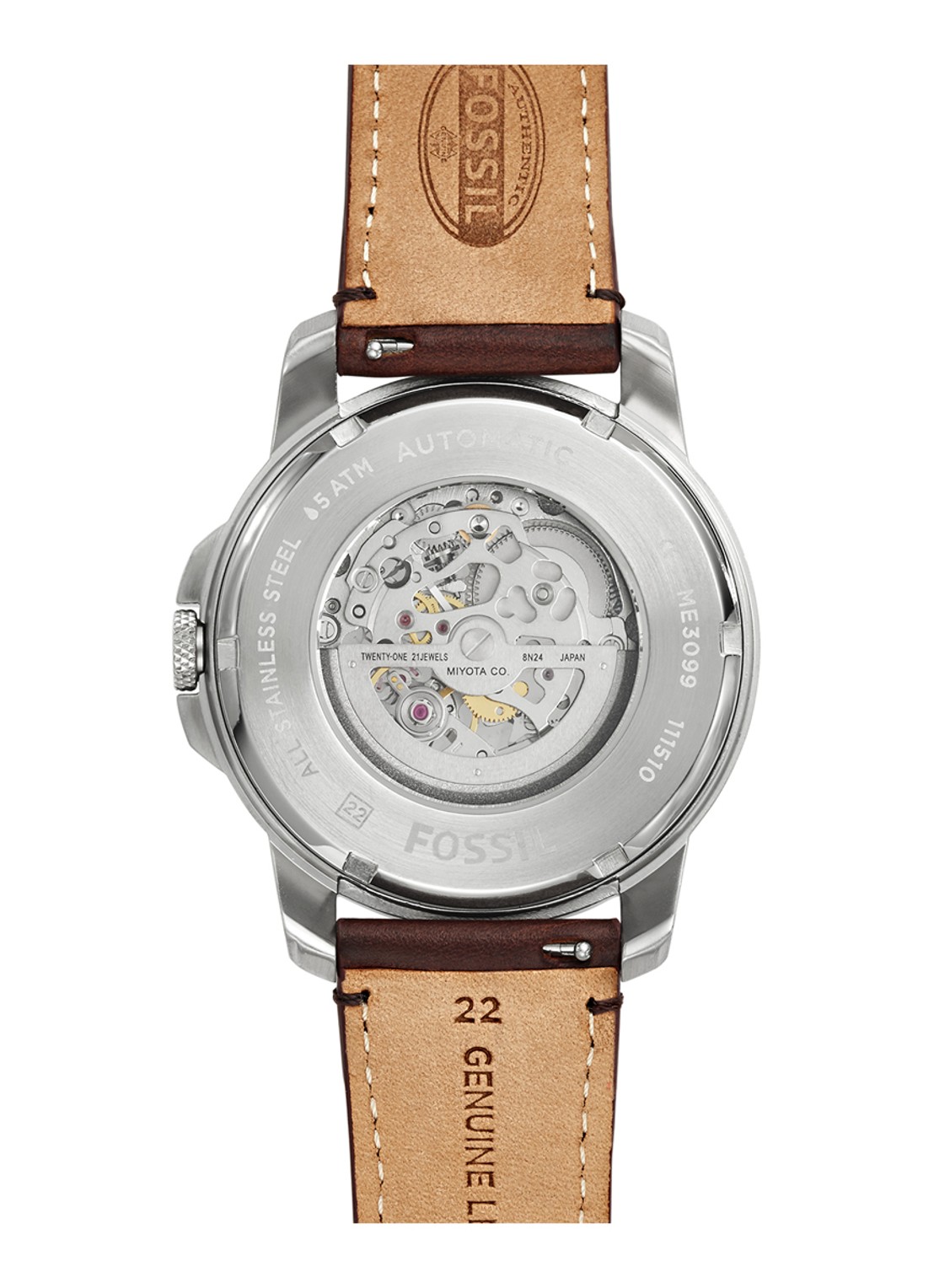 Fossil Grant horloge ME3099 - detail 2 zilver