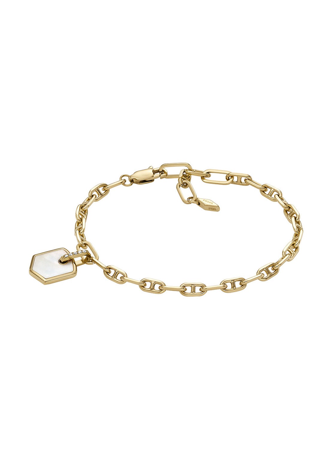 Fossil Heritage bedelarmband met parelmoer en agaat JA7210710 - voorkant goud