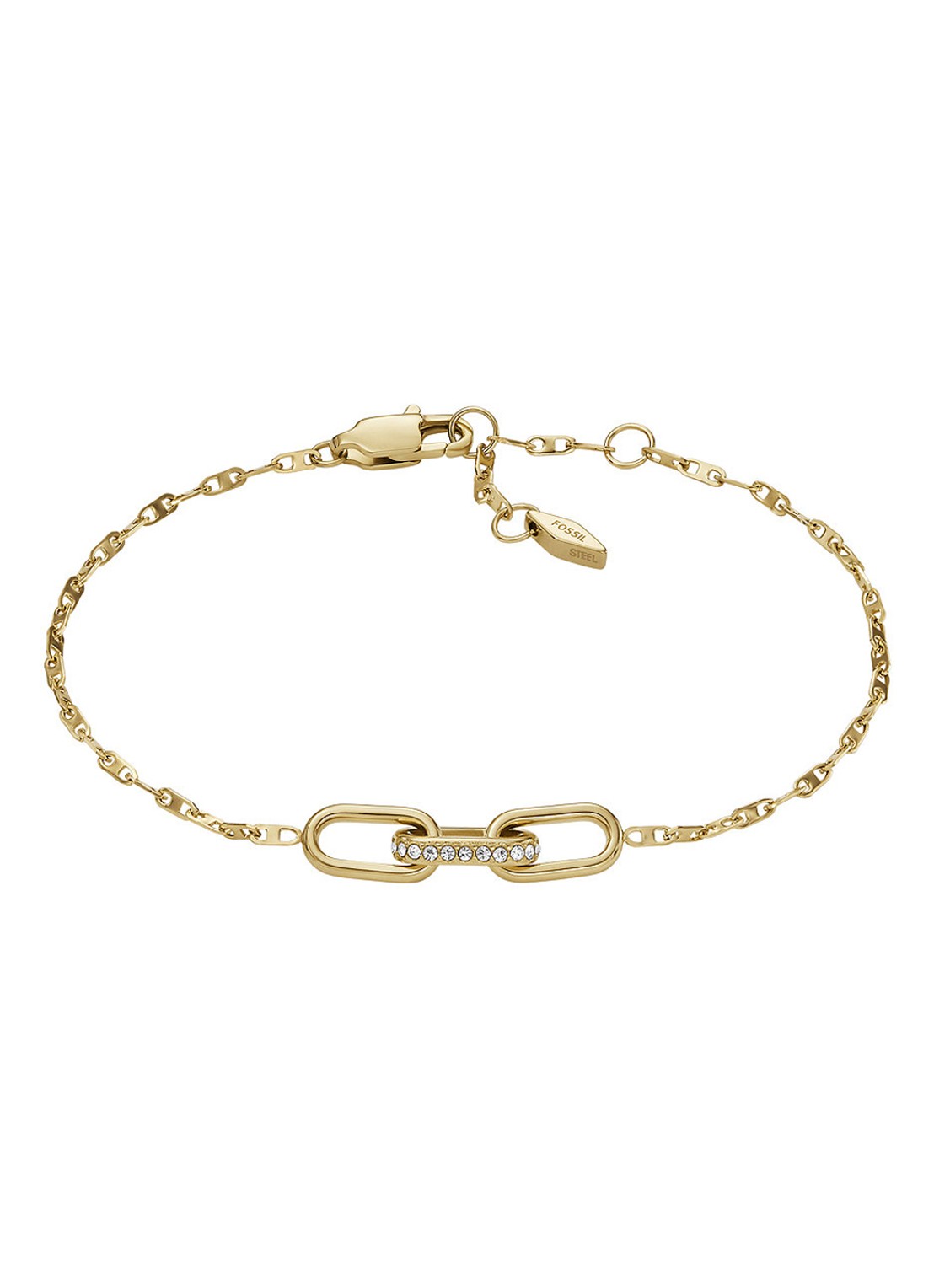Fossil Heritage schakelarmband met glassteen JF04525710 - voorkant goud