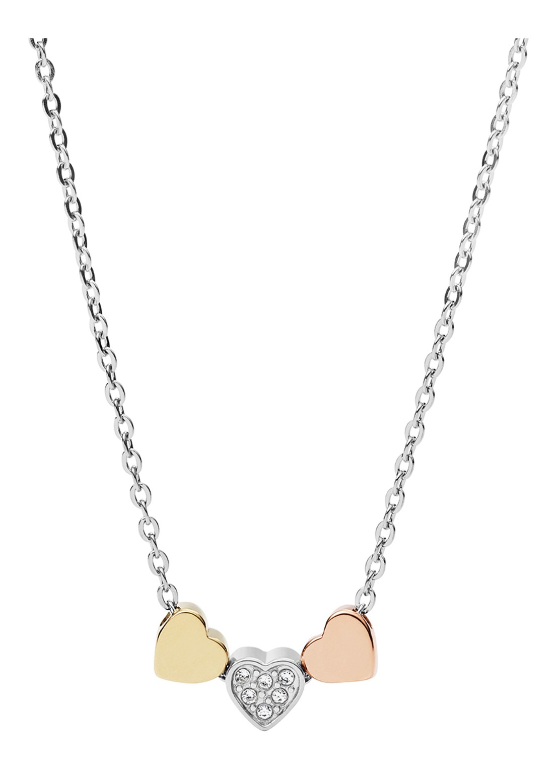 Fossil Ketting met glassteen JF02856998 - voorkant zilver