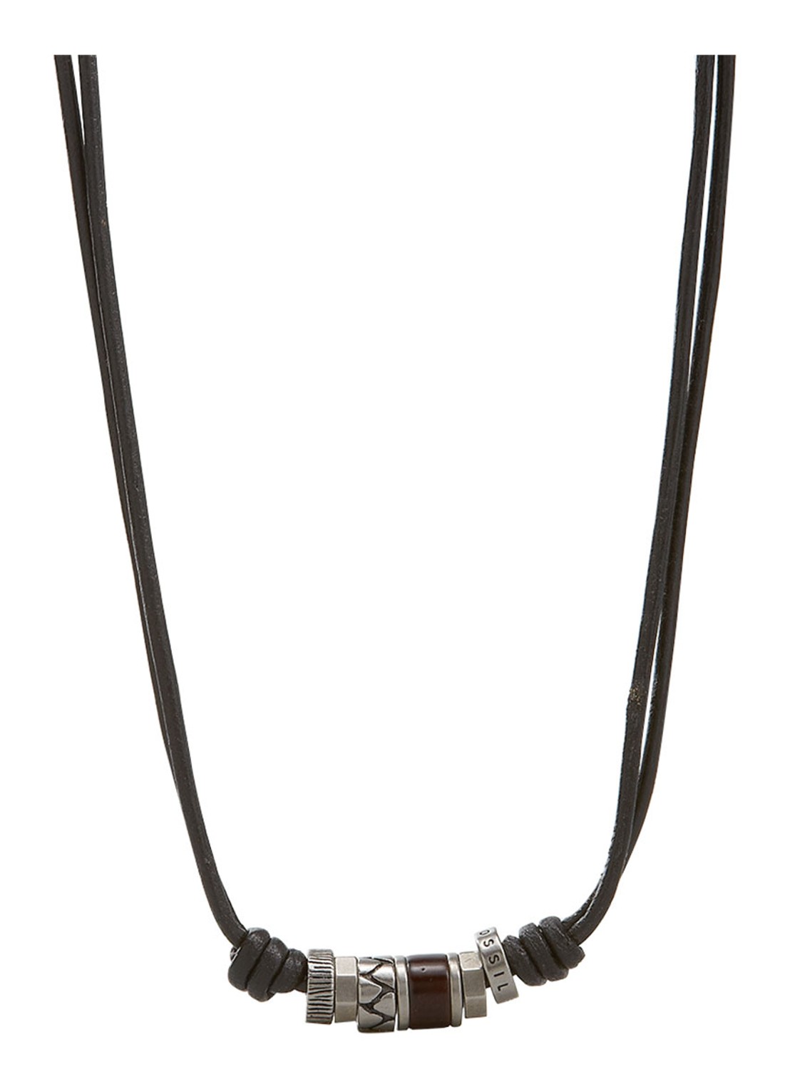 Fossil Ketting van leer met kralen JF84068040 - voorkant bruin