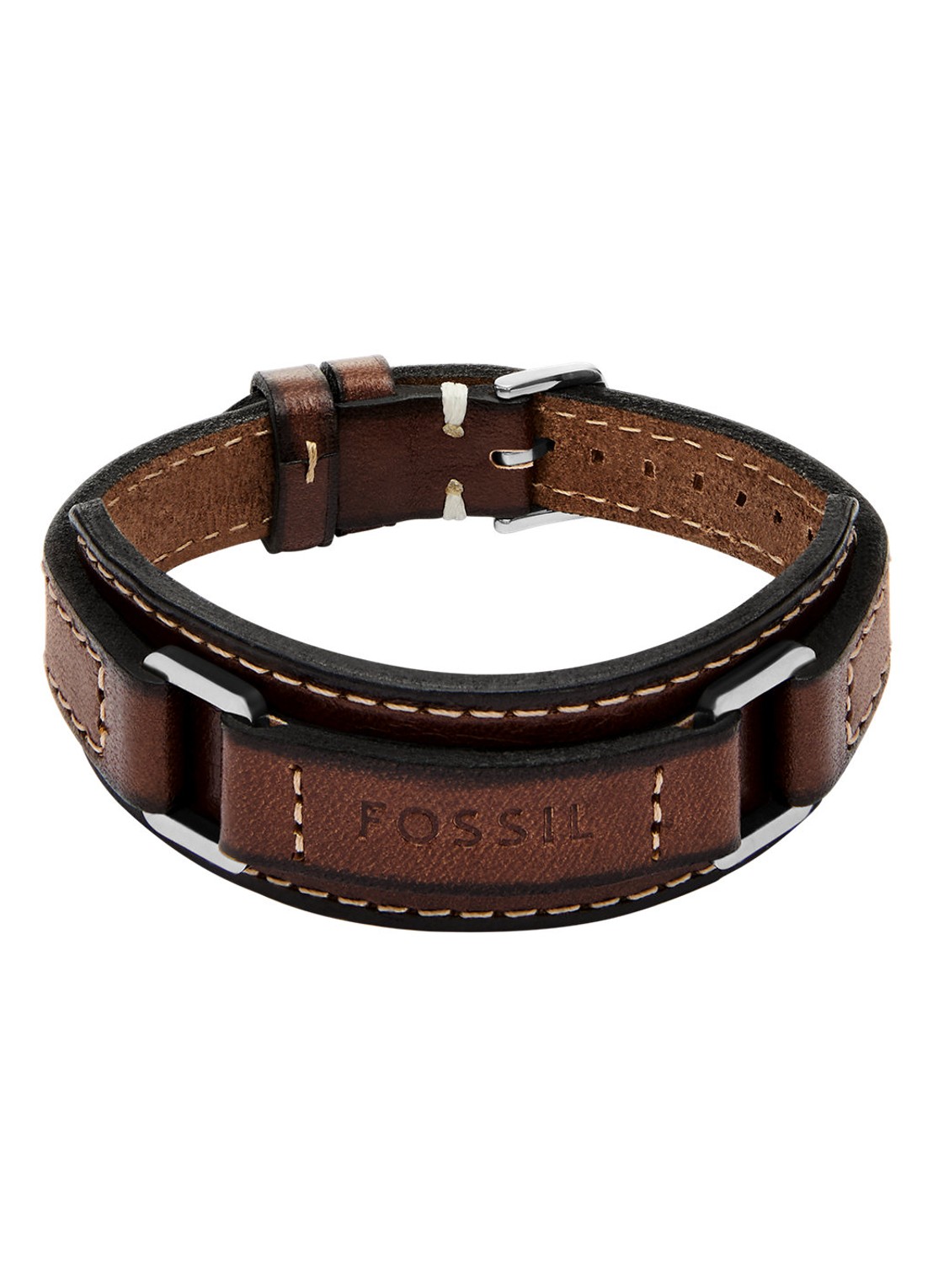 Fossil Machine armband van leer JF04941040 - voorkant 5 bruin