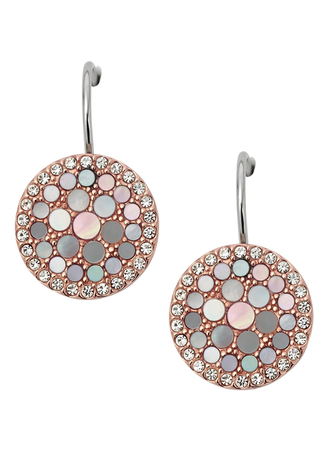 Fossil Oorhangers met parelmoer JF01737791 - voorkant roségoud