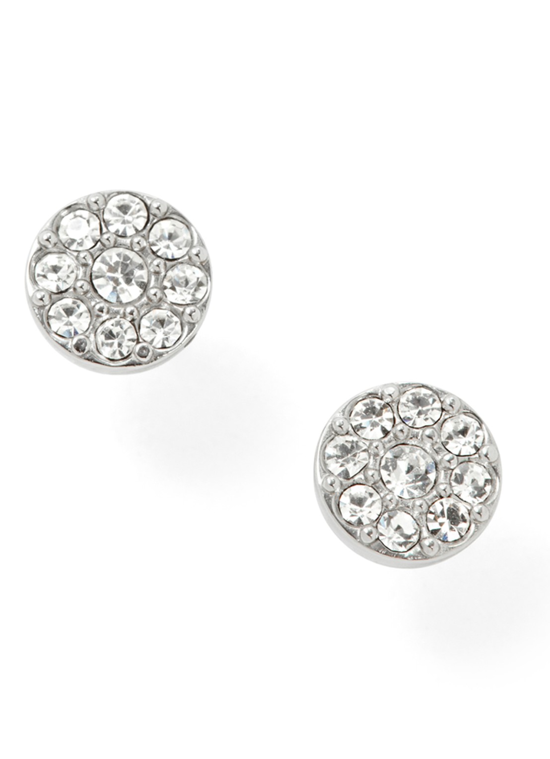 Fossil Oorknopjes met glassteen - voorkant zilver
