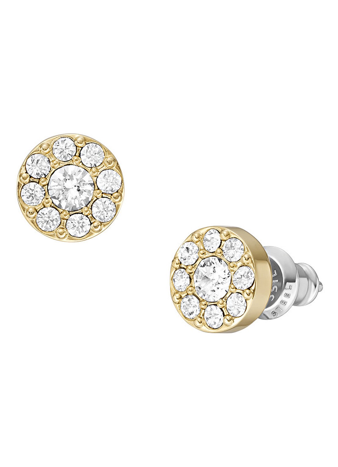 Fossil Oorknopjes met zirkonia JF04375710 - detail goud