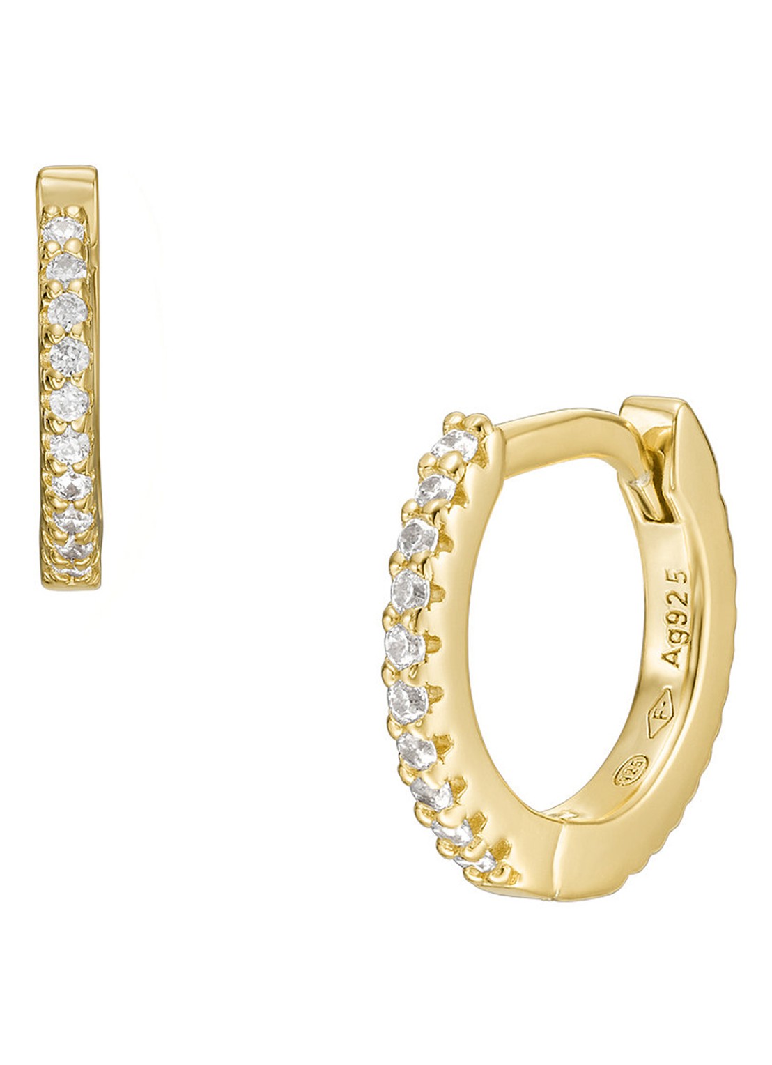 Fossil Oorringen van zilver met zirkonia JFS00630710 - detail goud