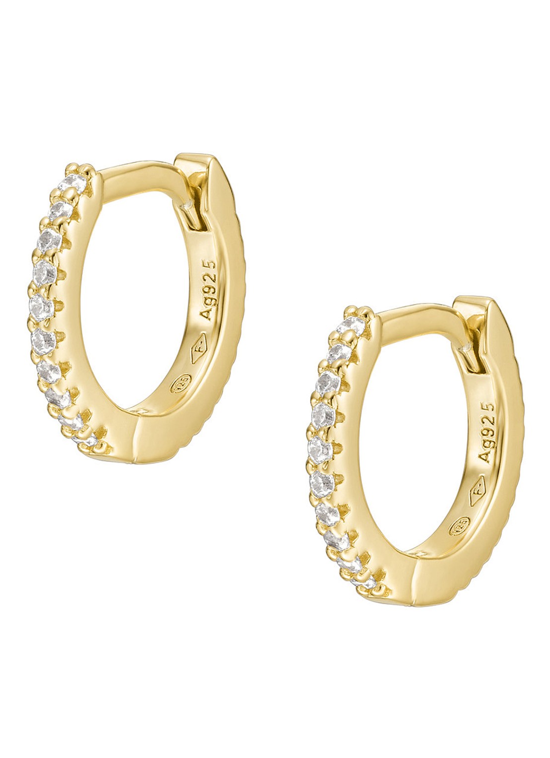 Fossil Oorringen van zilver met zirkonia JFS00630710 - detail 2 goud