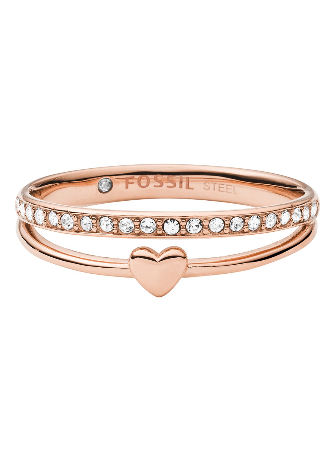 Fossil Ring met glassteen JF03460791 - voorkant roségoud