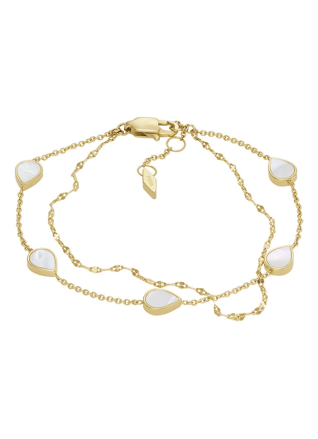 Fossil Schakelarmband met parelmoer JF04317710 - voorkant goud