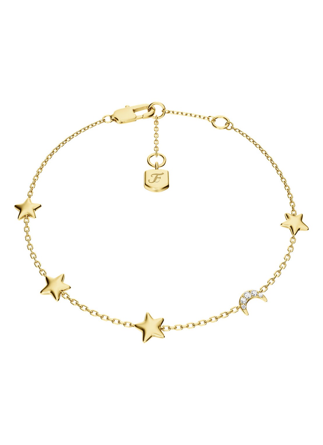 Fossil Sutton ketting met zirkonia JA7340710 - voorkant 5 goud