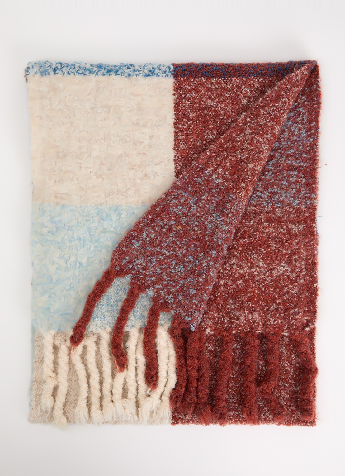 Fraas Grofgebreide sjaal met franjes 40 x 200 cm  - voorkant 3 blauw