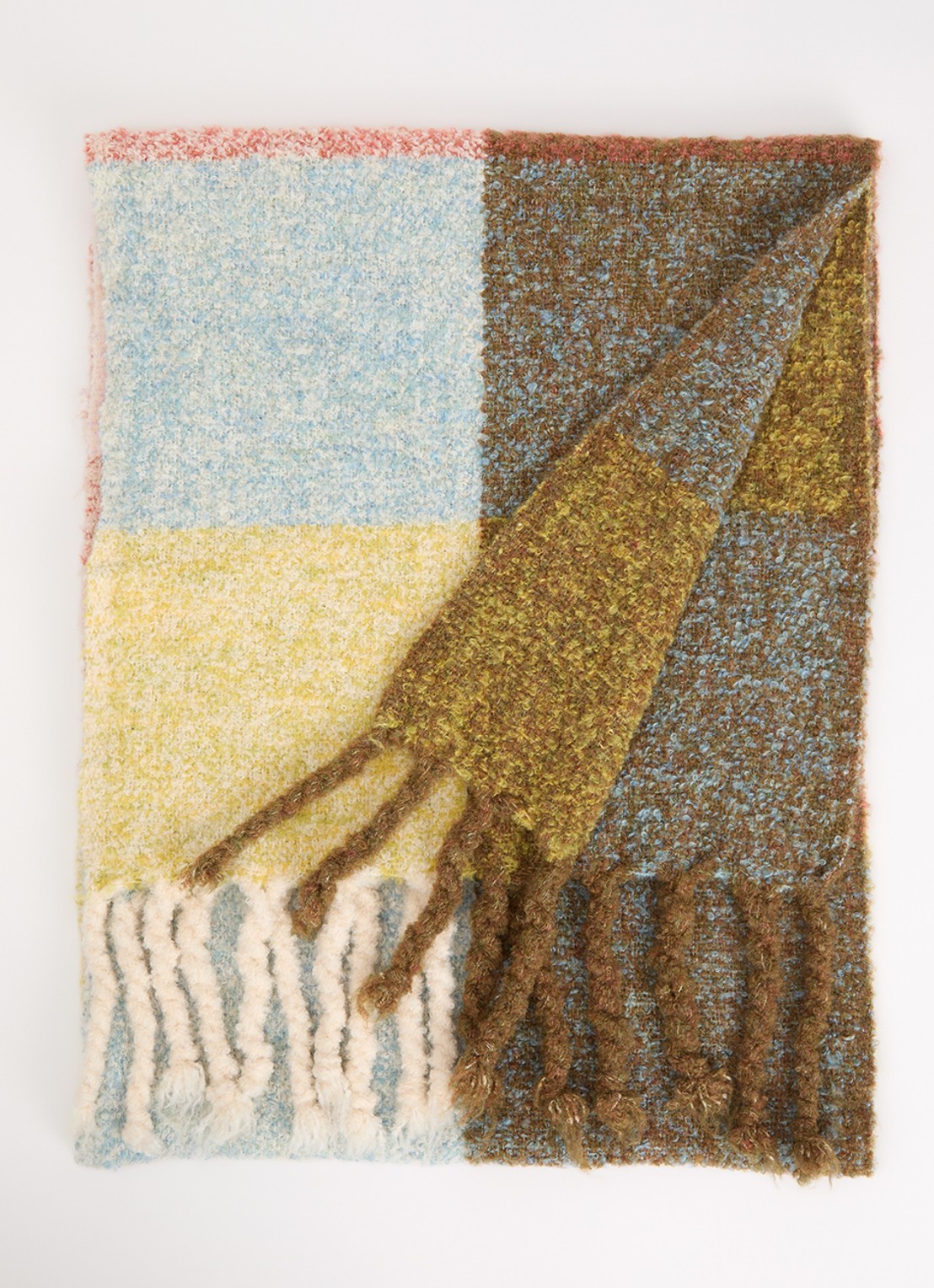 Fraas Grofgebreide sjaal met franjes 40 x 200 cm  - voorkant 3 geel