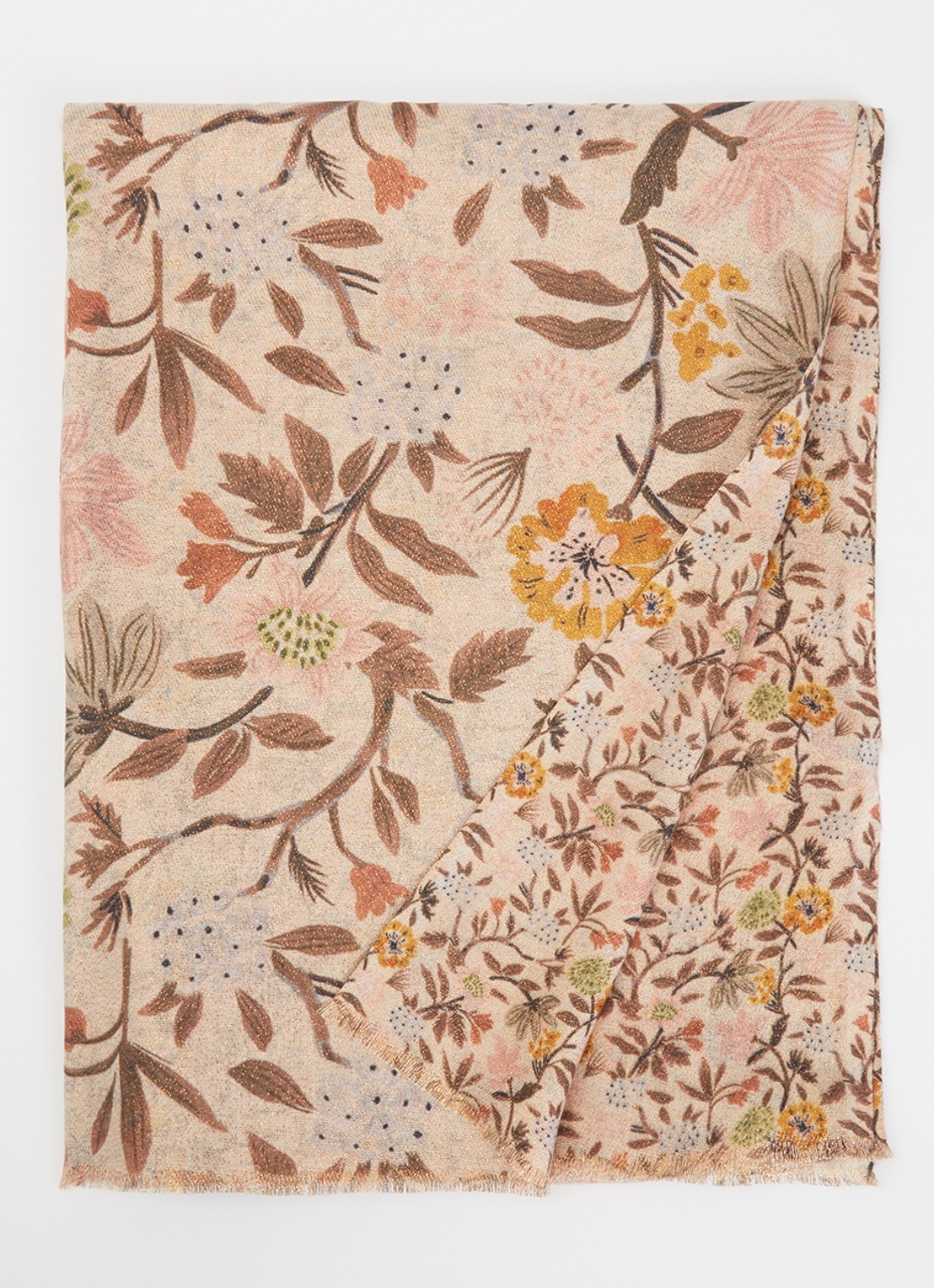 Fraas Sjaal met bloemenprint en glitter 70 x 190 cm  - voorkant 3 beige