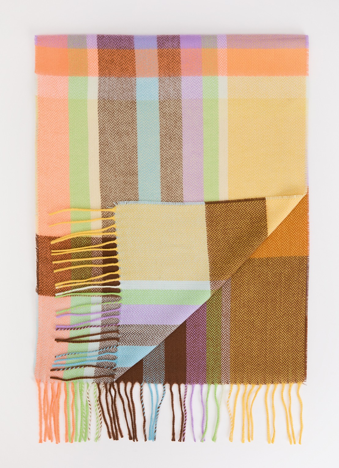 Fraas Sjaal met franjes 35 x 190 cm  - voorkant geel