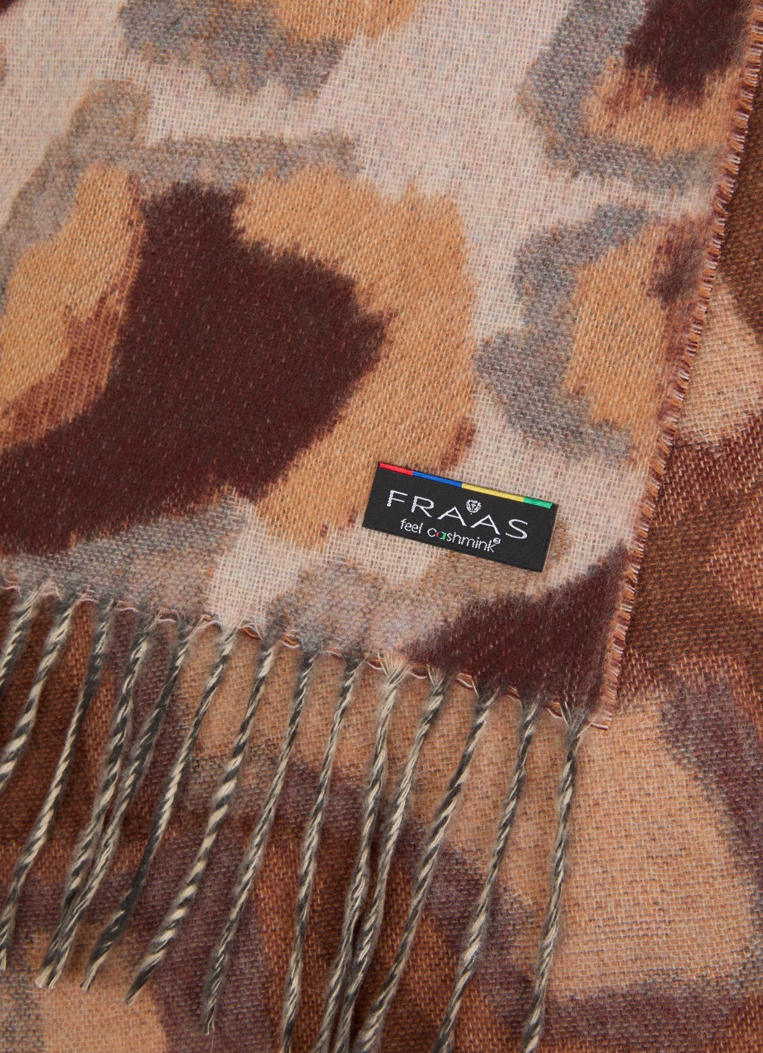 Fraas Sjaal met print en franjes 35 x 195 cm  - detail 2 roodbruin