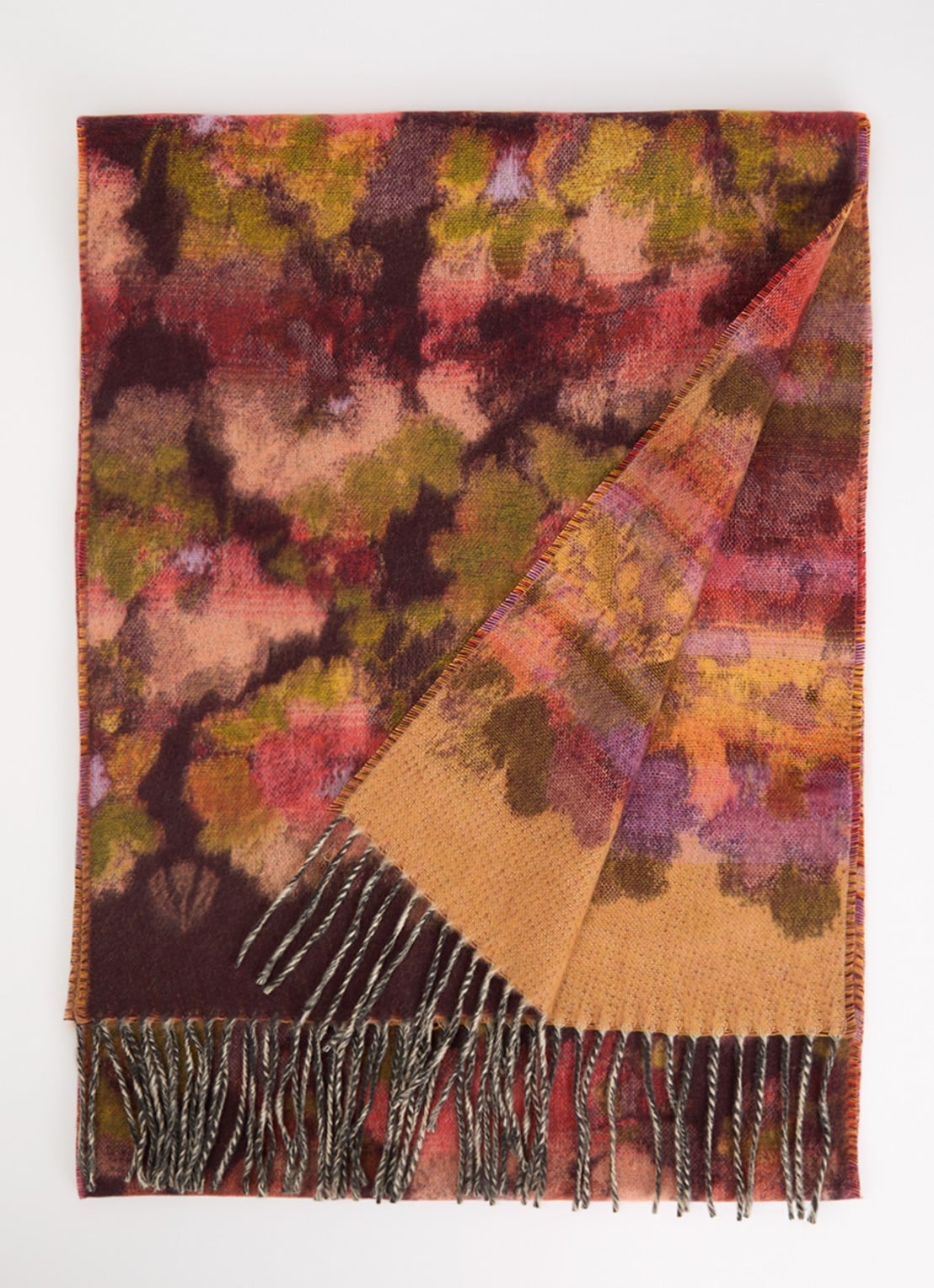 Fraas Sjaal met print en franjes 35 x 195 cm  - voorkant roodbruin