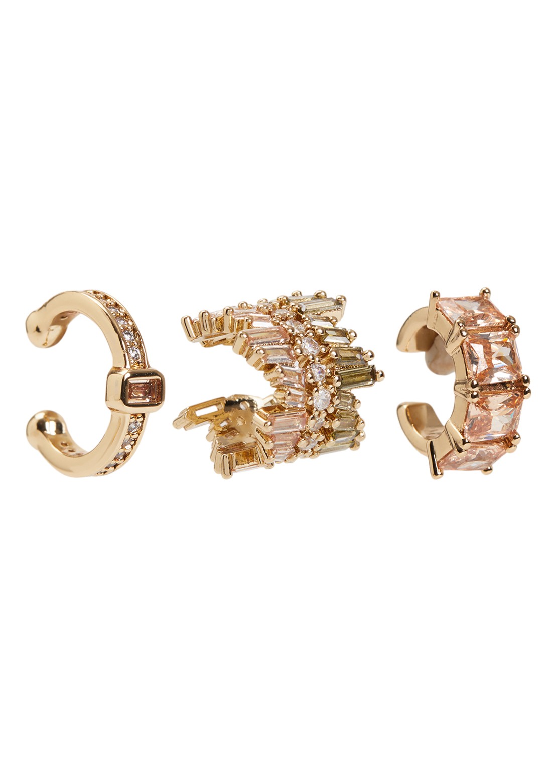 Franky Amsterdam De Frosted Rose ear cuff verguld in set van 3 - voorkant goud