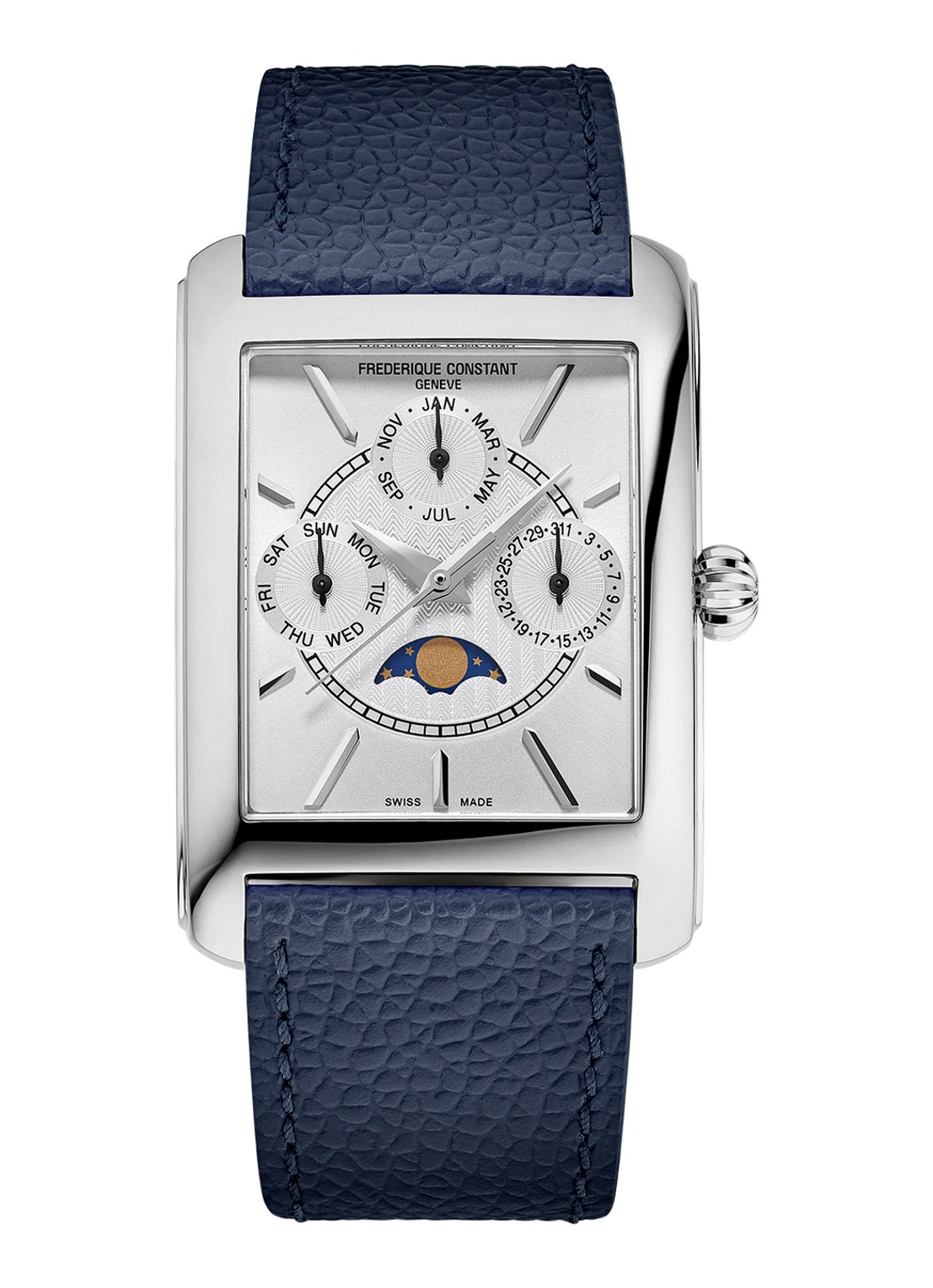 Frederique Constant Classics Carree Calendar Moonphase horloge FC-265S4C6 - voorkant zilver