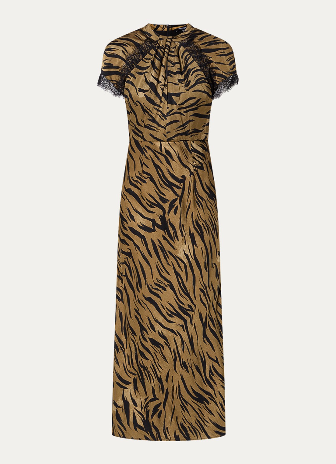 French Connection Abeline ennis midi jurk van satijn met zebraprint - voorkant mosgroen