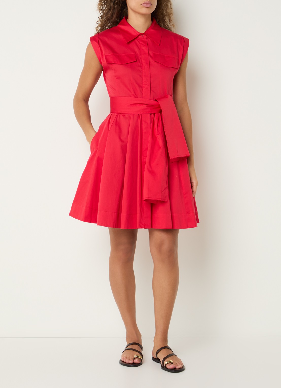 French Connection Alexis mini blousejurk met strikceintuur - voorkant 4 rood