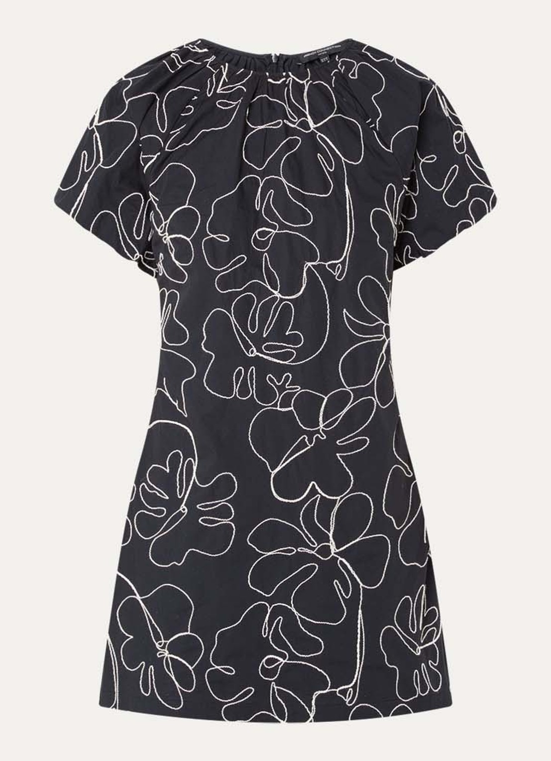 French Connection Alexis mini jurk met ballonmouw en borduring - voorkant zwart