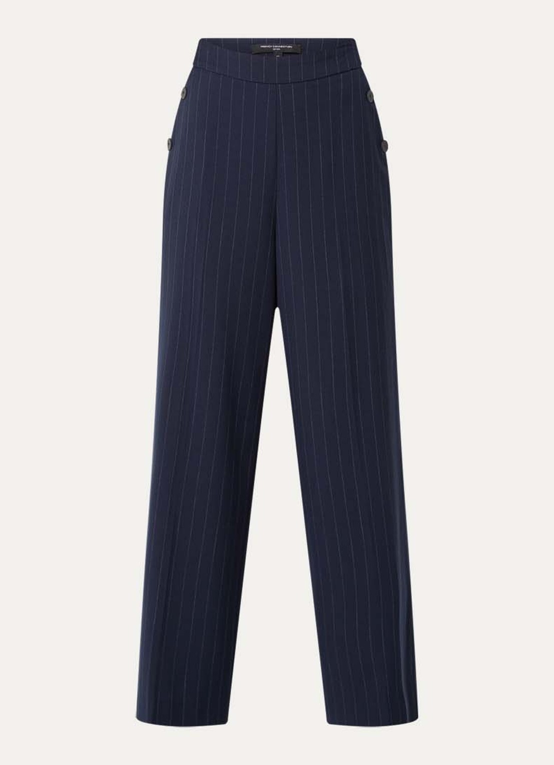 French Connection Alia high waist wide fit pantalon met krijtstreep en steekzakken - voorkant 3 donkerblauw