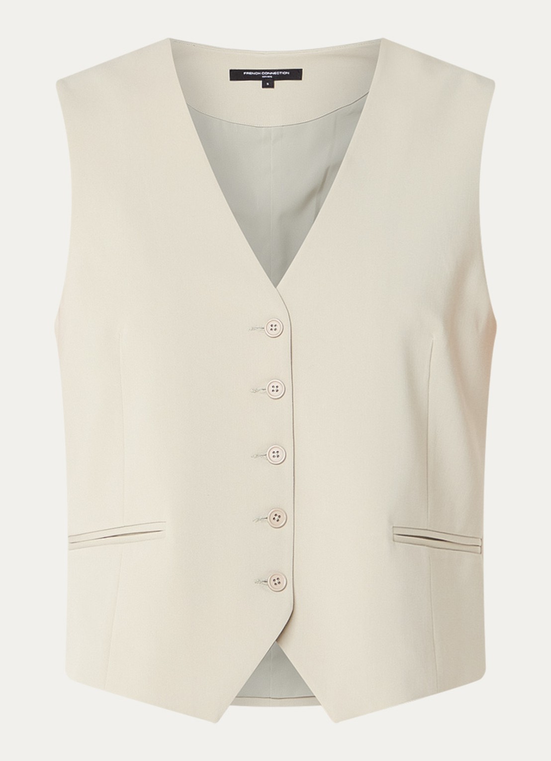 French Connection Angie gilet met paspelzakken en gespdetail - voorkant 3 khaki