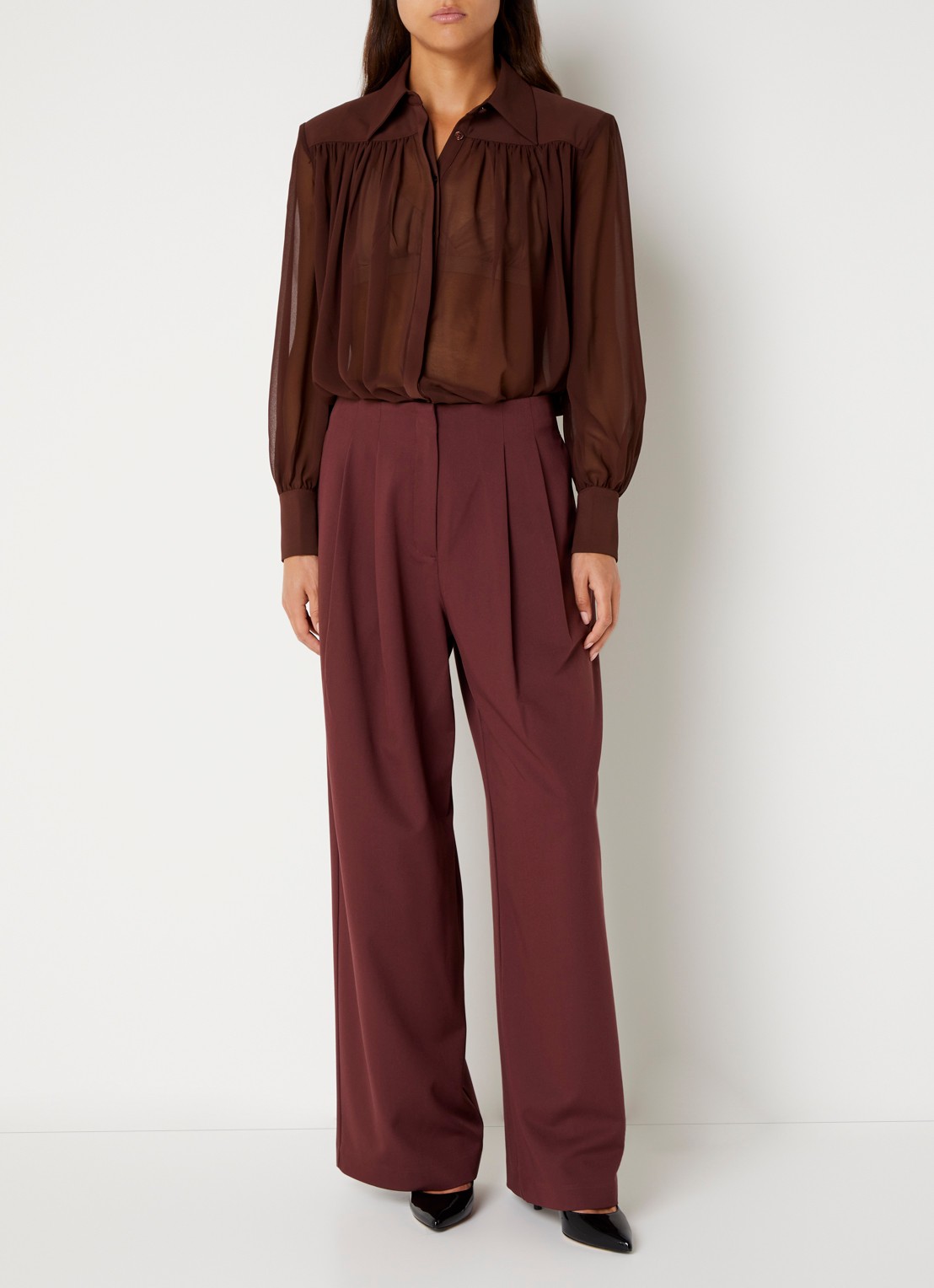 French Connection Arezzo semi-transparante blouse - voorkant 2 bruin