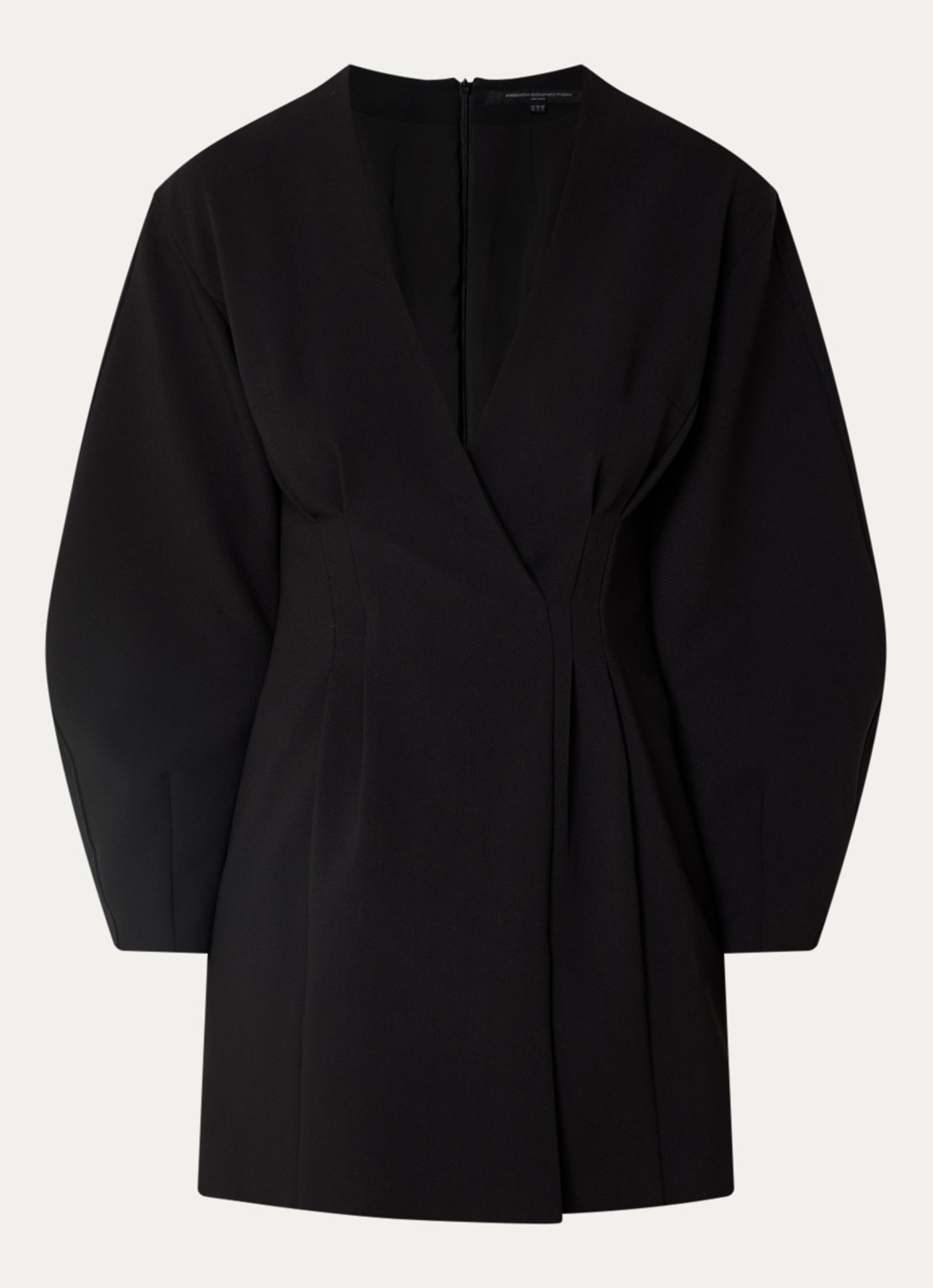 French Connection Azra mini jurk met V-hals - voorkant 2 zwart