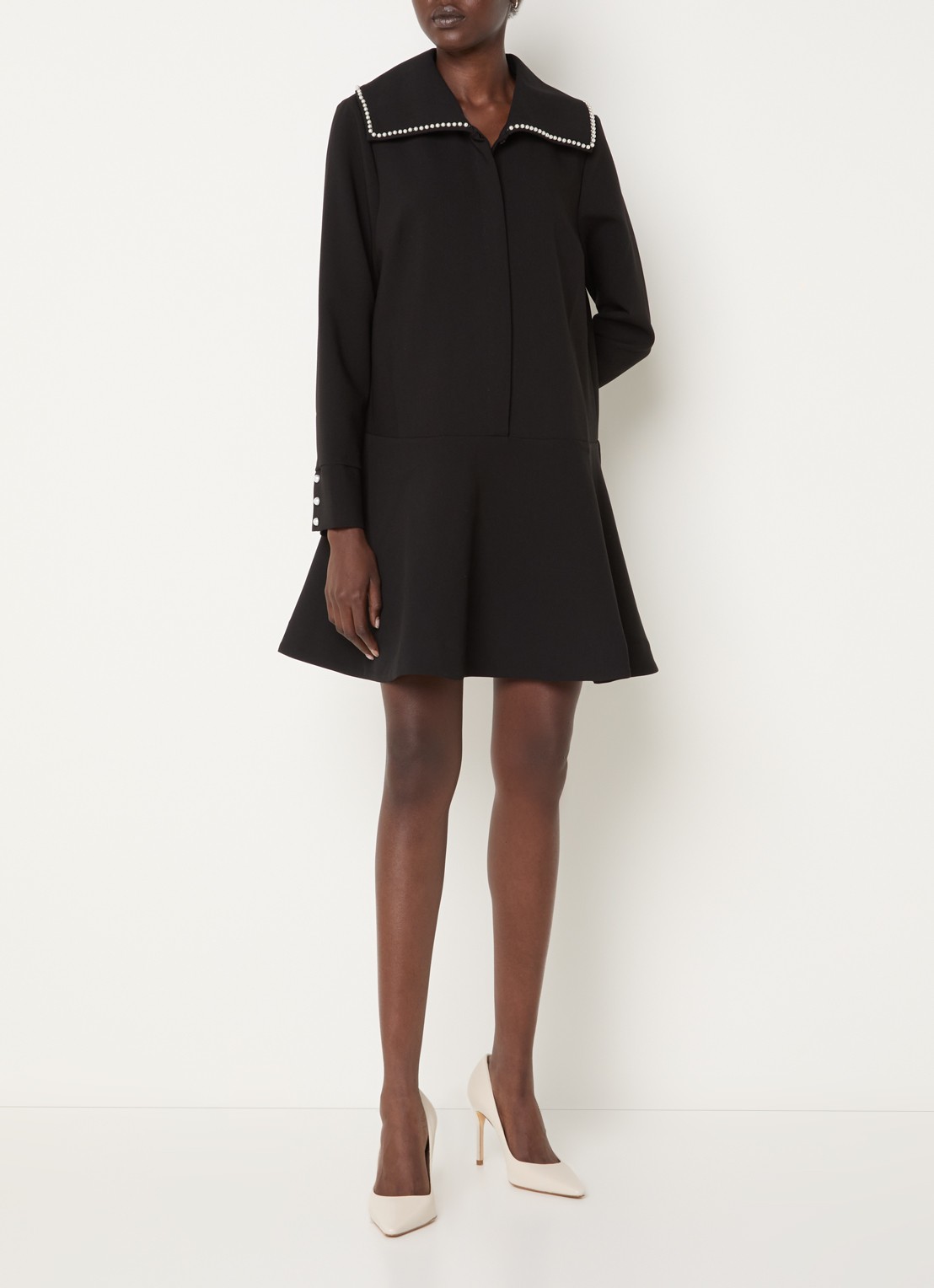 French Connection Azra mini tuniekjurk met imitatieparels - voorkant 2 zwart