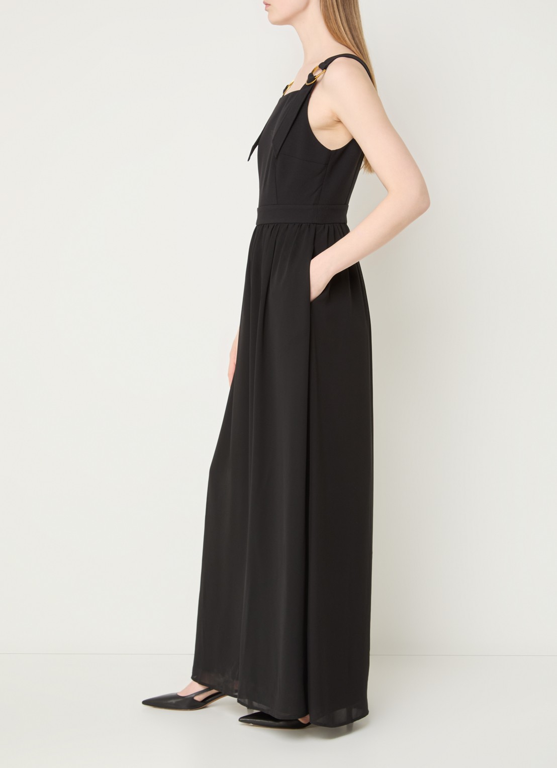 French Connection Azra wide fit jumpsuit met steekzakken - voorkant 3 zwart