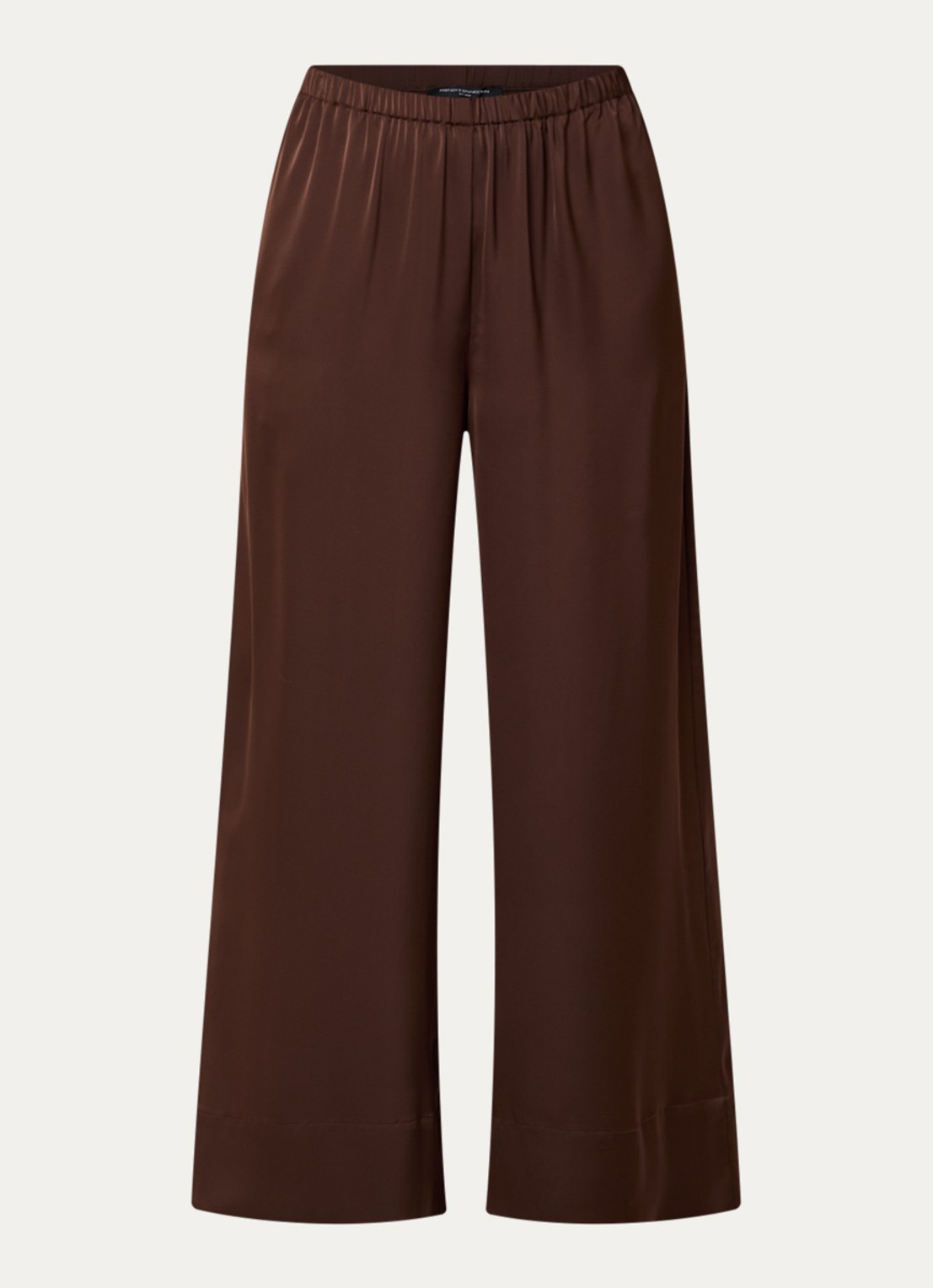 French Connection Bernadetta high waist wide fit pantalon van satijn met steekzakken - voorkant 2 donkerbruin