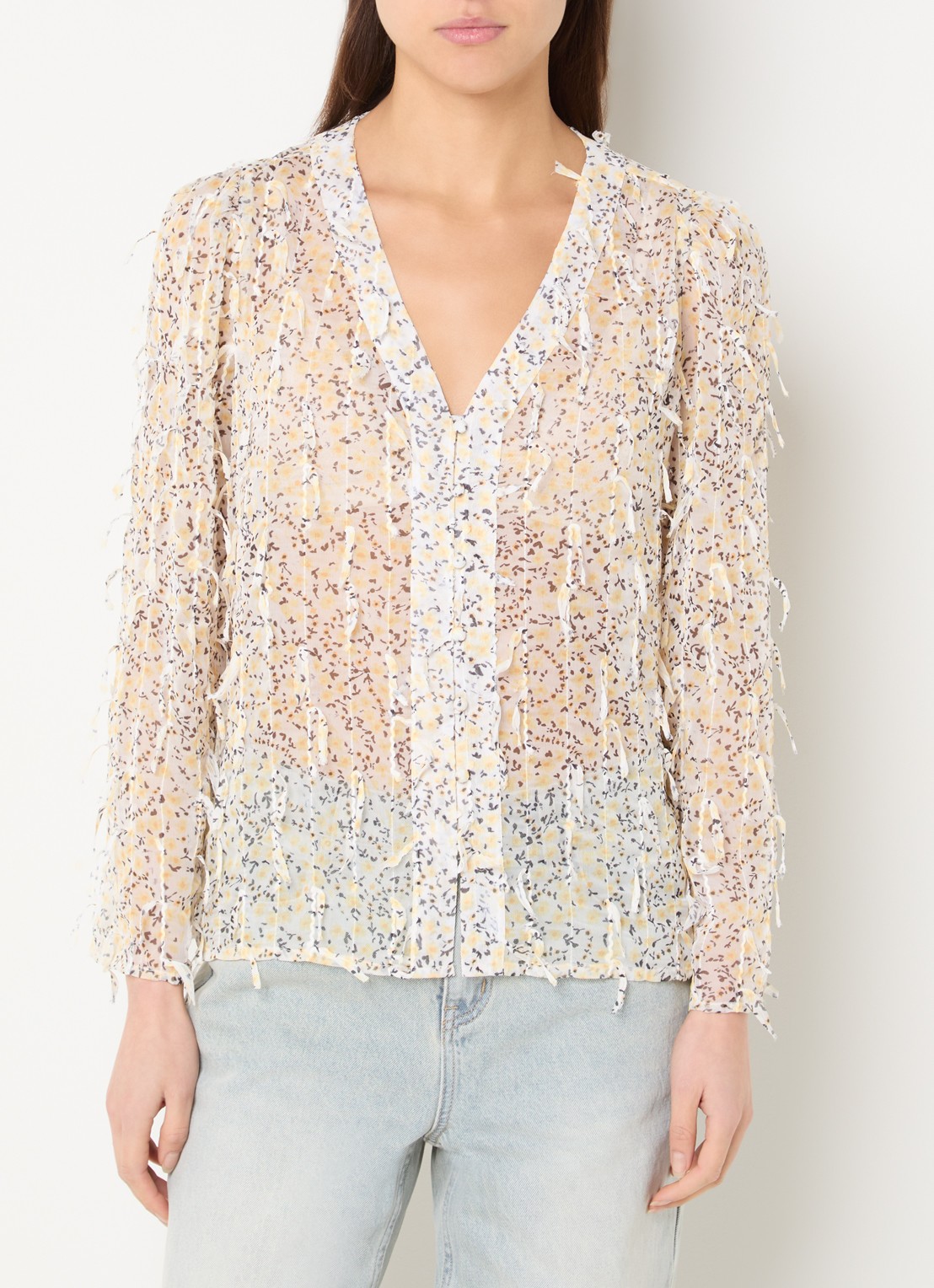 French Connection Bonny semi-transparante blouse met bloemenprint - detail 2 geel